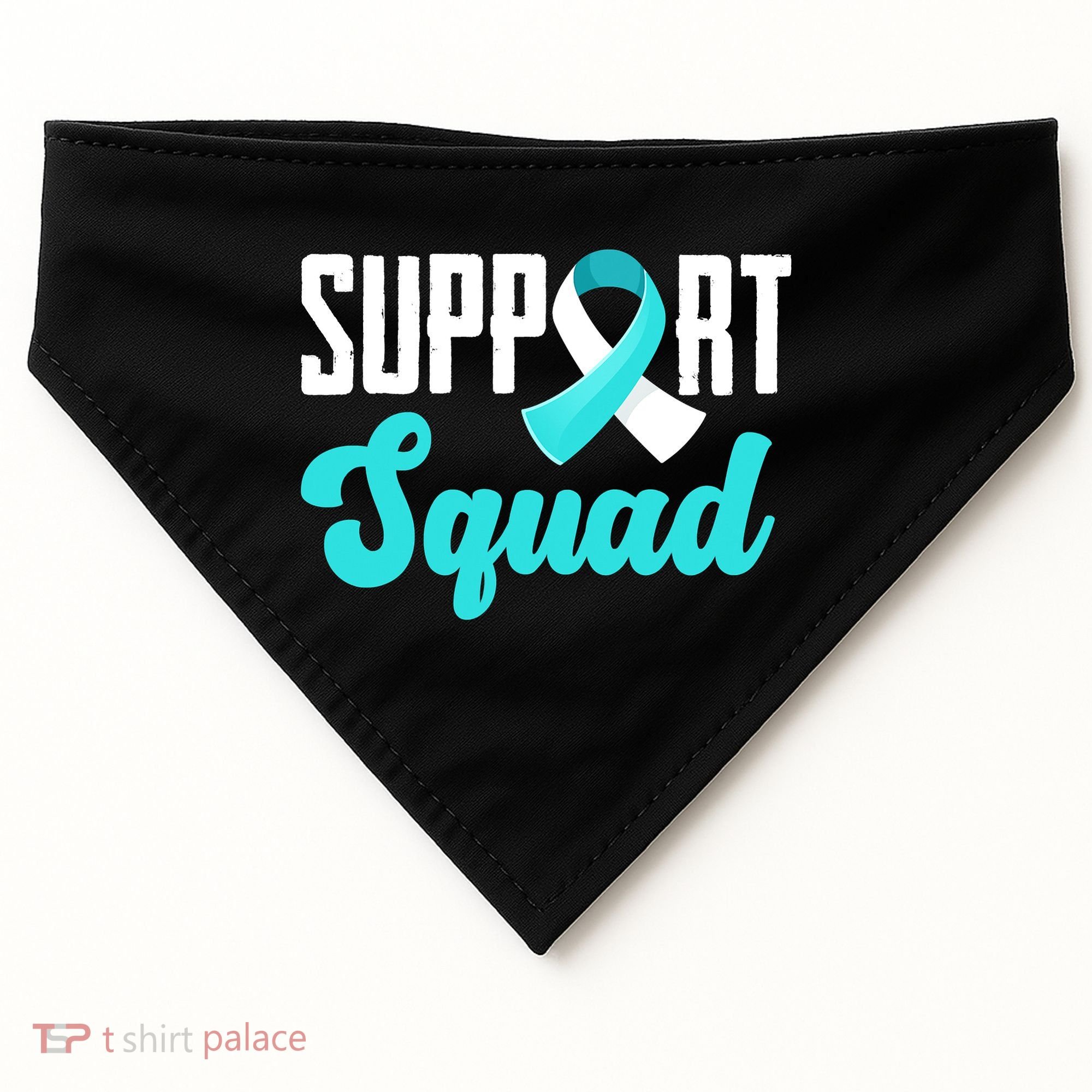 Funny Support Squad Teal White Ribbon Cervical Cancer Awareness USA-Made Doggie Bandana