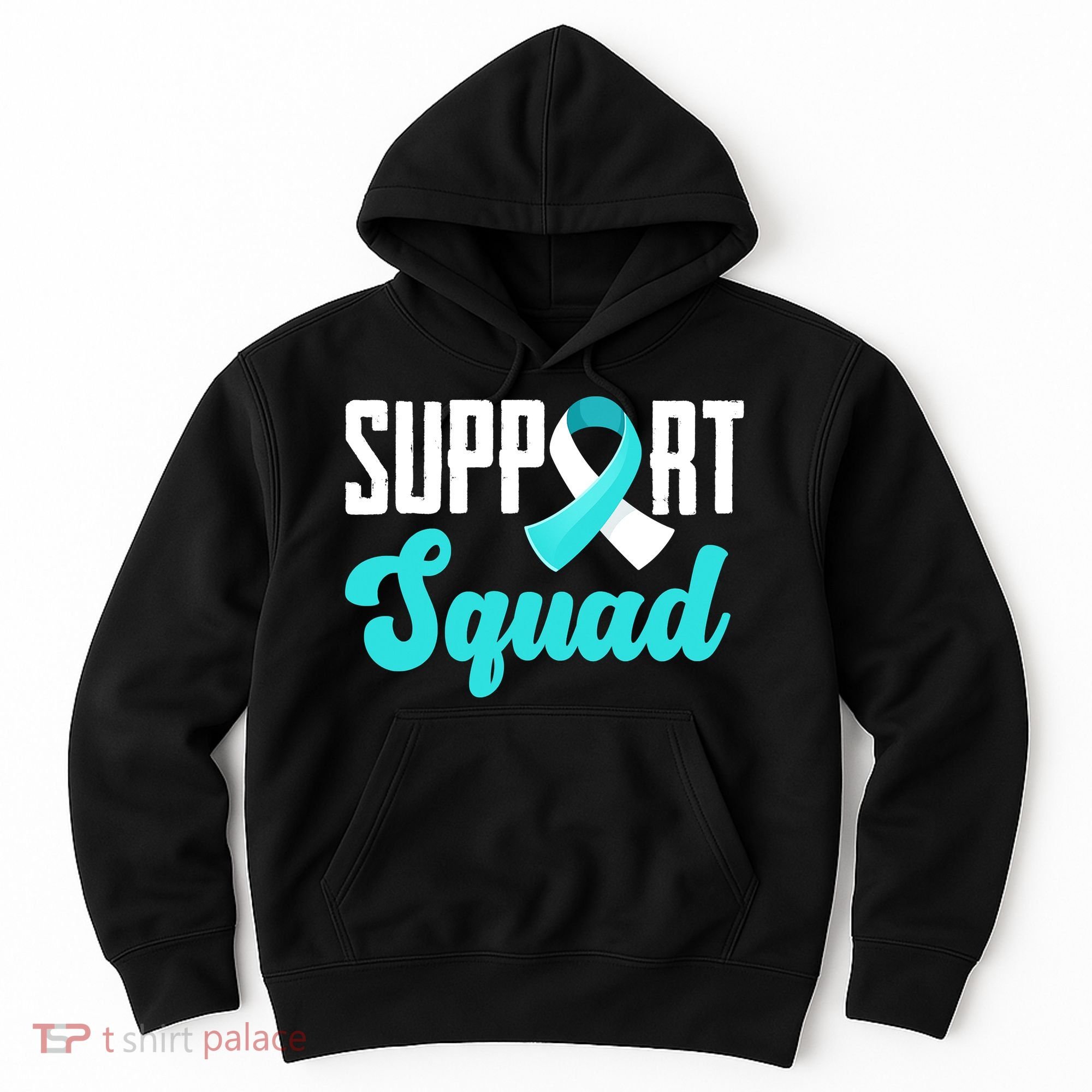 Funny Support Squad Teal White Ribbon Cervical Cancer Awareness Hoodie