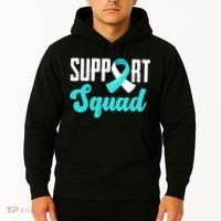 Funny Support Squad Teal White Ribbon Cervical Cancer Awareness Hoodie thumb 2
