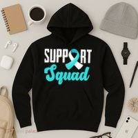 Funny Support Squad Teal White Ribbon Cervical Cancer Awareness Hoodie thumb 3