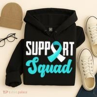 Funny Support Squad Teal White Ribbon Cervical Cancer Awareness Hoodie thumb 4