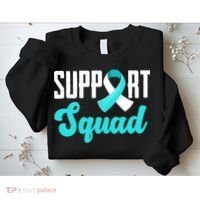 Funny Support Squad Teal White Ribbon Cervical Cancer Awareness Sweatshirt thumb 2