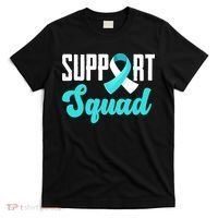 Funny Support Squad Teal White Ribbon Cervical Cancer Awareness T-Shirt thumb 0