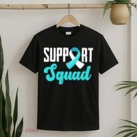 Funny Support Squad Teal White Ribbon Cervical Cancer Awareness T-Shirt thumb 2