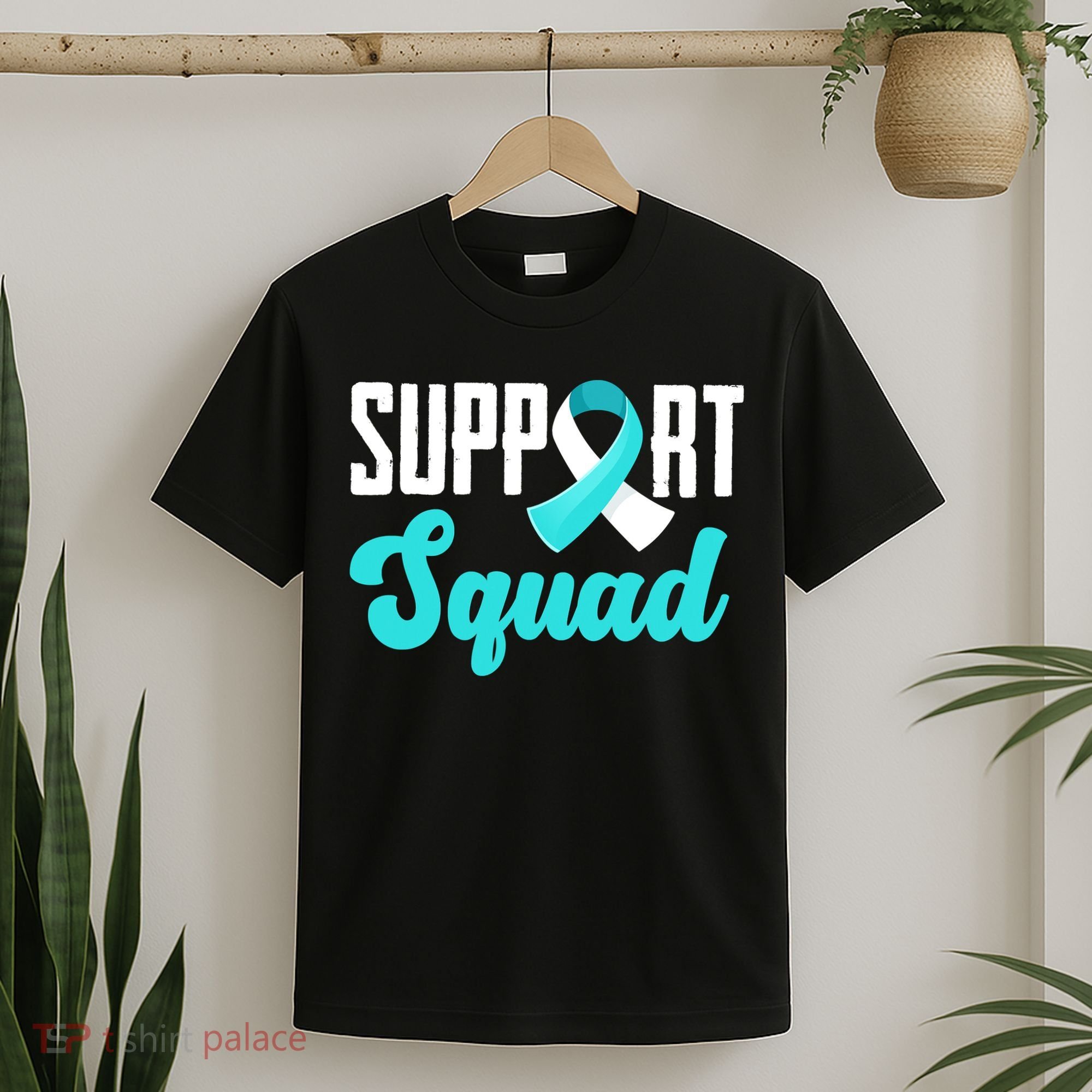 Funny Support Squad Teal White Ribbon Cervical Cancer Awareness T-Shirt