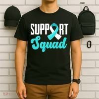 Funny Support Squad Teal White Ribbon Cervical Cancer Awareness T-Shirt thumb 6