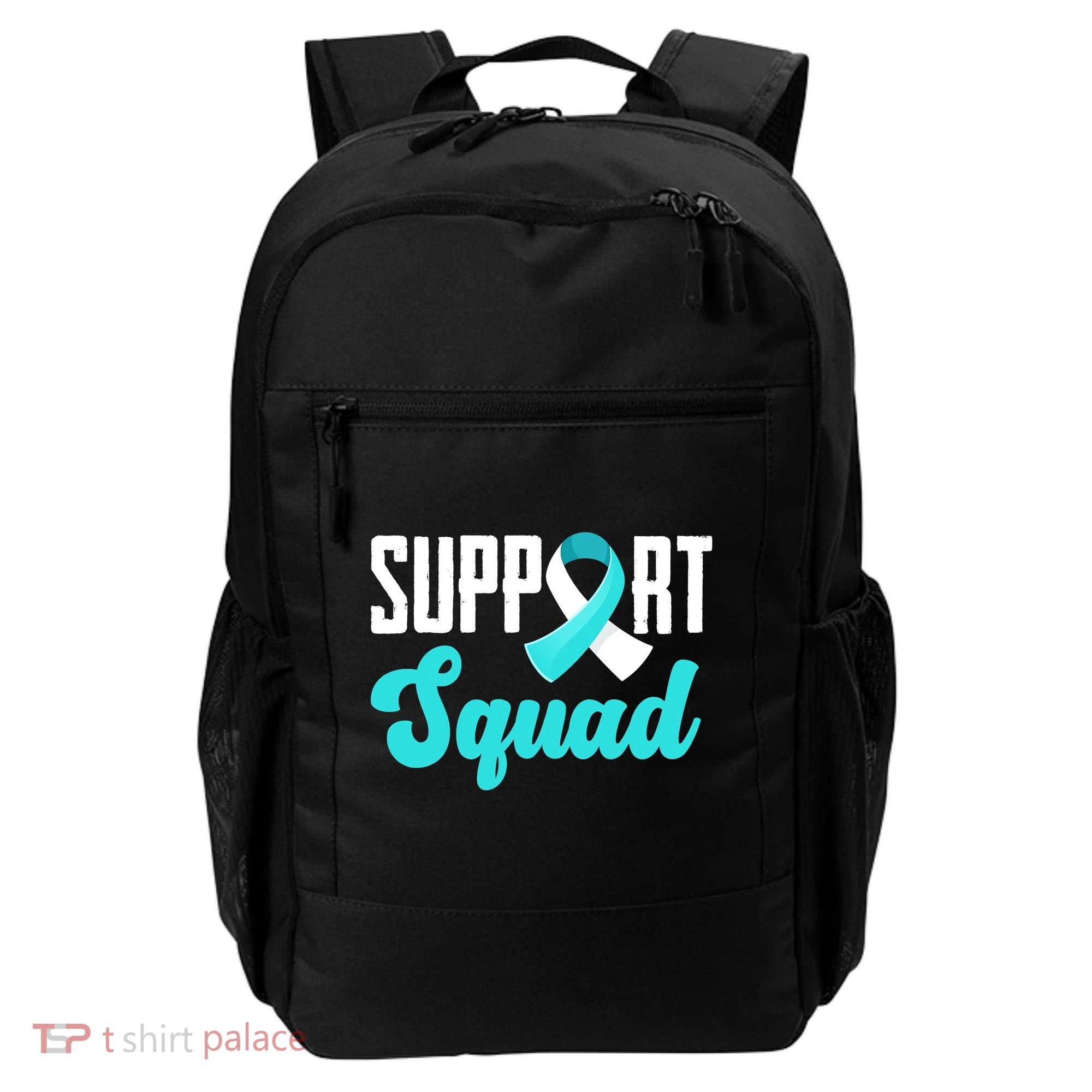 Funny Support Squad Teal White Ribbon Cervical Cancer Awareness Backpack