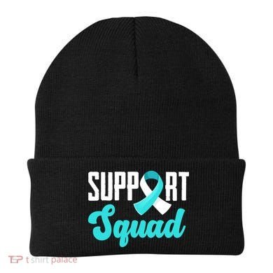 Funny Support Squad Teal White Ribbon Cervical Cancer Awareness Beanie