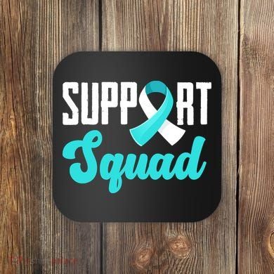 Funny Support Squad Teal White Ribbon Cervical Cancer Awareness Coaster