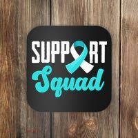 Funny Support Squad Teal White Ribbon Cervical Cancer Awareness Coaster thumb 0