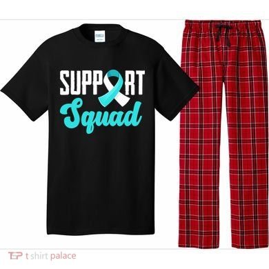 Funny Support Squad Teal White Ribbon Cervical Cancer Awareness Pajama Set