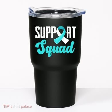 Funny Support Squad Teal White Ribbon Cervical Cancer Awareness Tumbler
