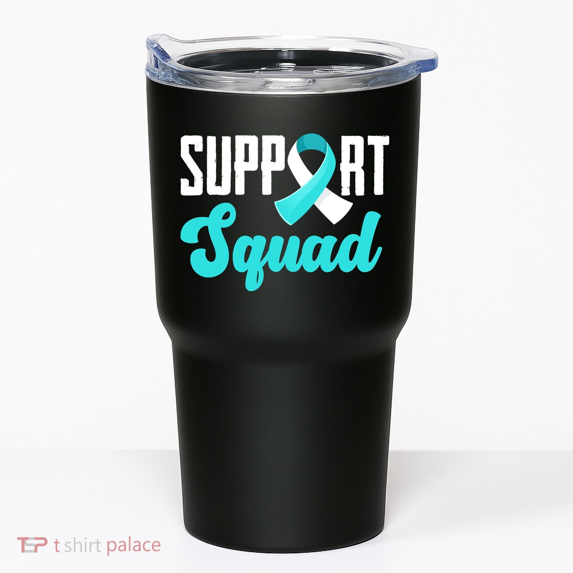 Funny Support Squad Teal White Ribbon Cervical Cancer Awareness Tumbler