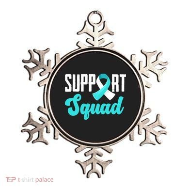 Funny Support Squad Teal White Ribbon Cervical Cancer Awareness Ornament
