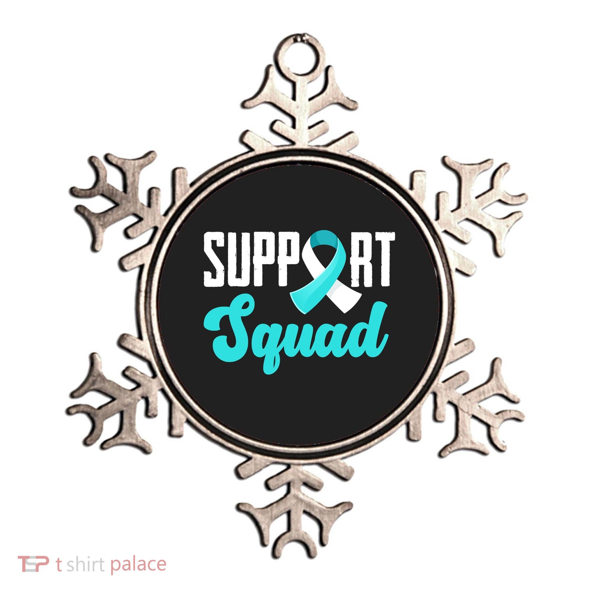 Funny Support Squad Teal White Ribbon Cervical Cancer Awareness Ornament