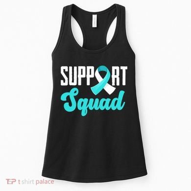 Funny Support Squad Teal White Ribbon Cervical Cancer Awareness Women's Tank Top