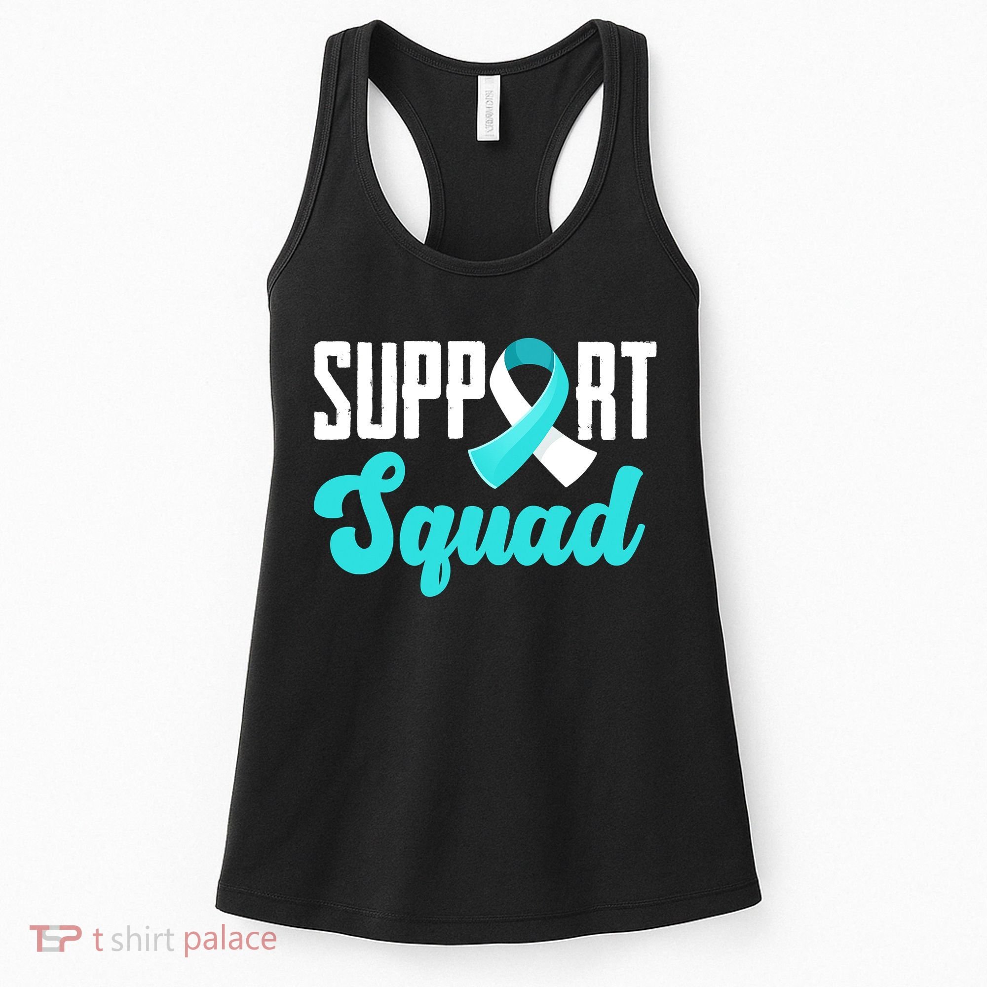 Funny Support Squad Teal White Ribbon Cervical Cancer Awareness Women's Tank Top