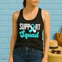Funny Support Squad Teal White Ribbon Cervical Cancer Awareness Women's Tank Top thumb 2