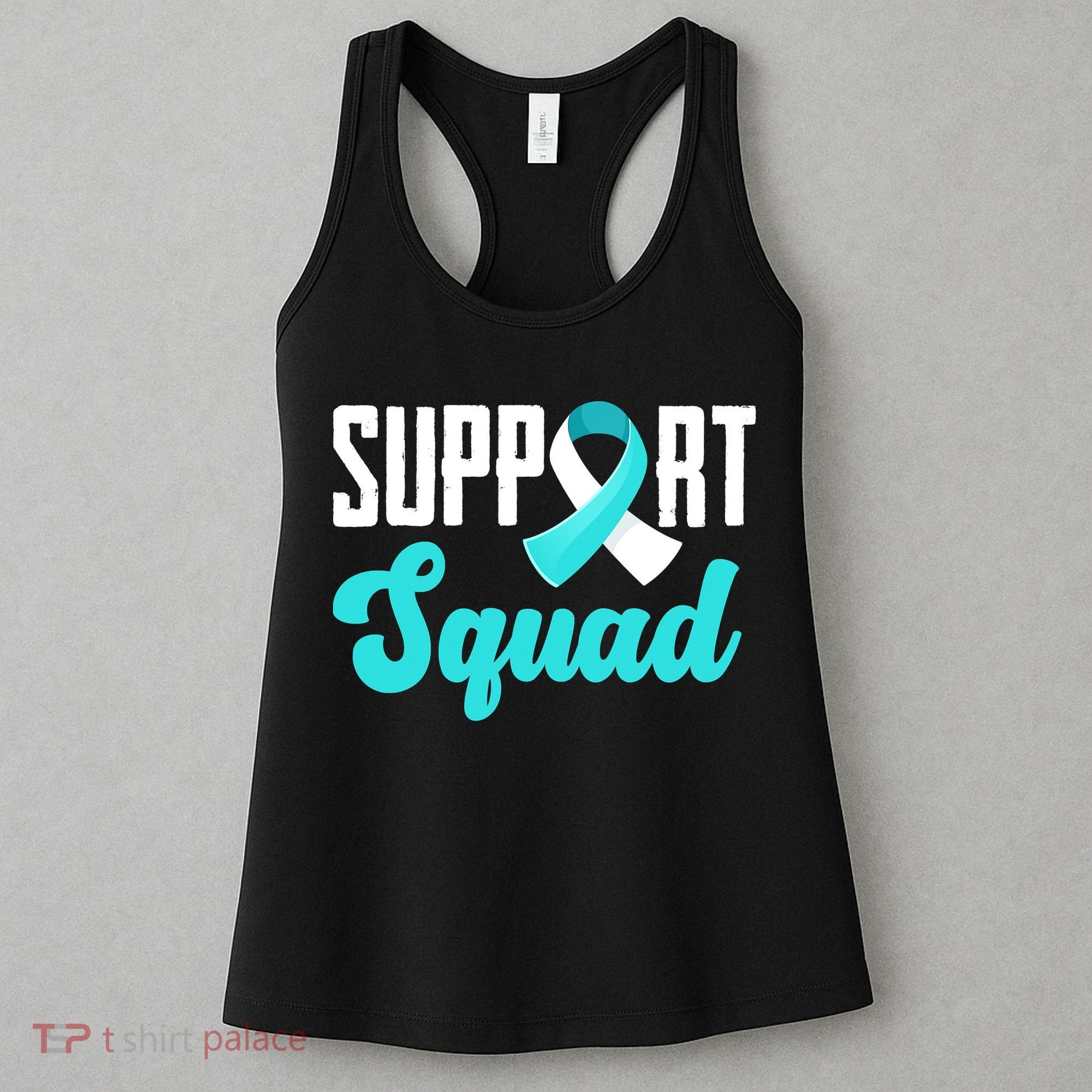 Funny Support Squad Teal White Ribbon Cervical Cancer Awareness Women's Tank Top