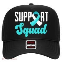 Funny Support Squad Teal White Ribbon Cervical Cancer Awareness Hat thumb 0