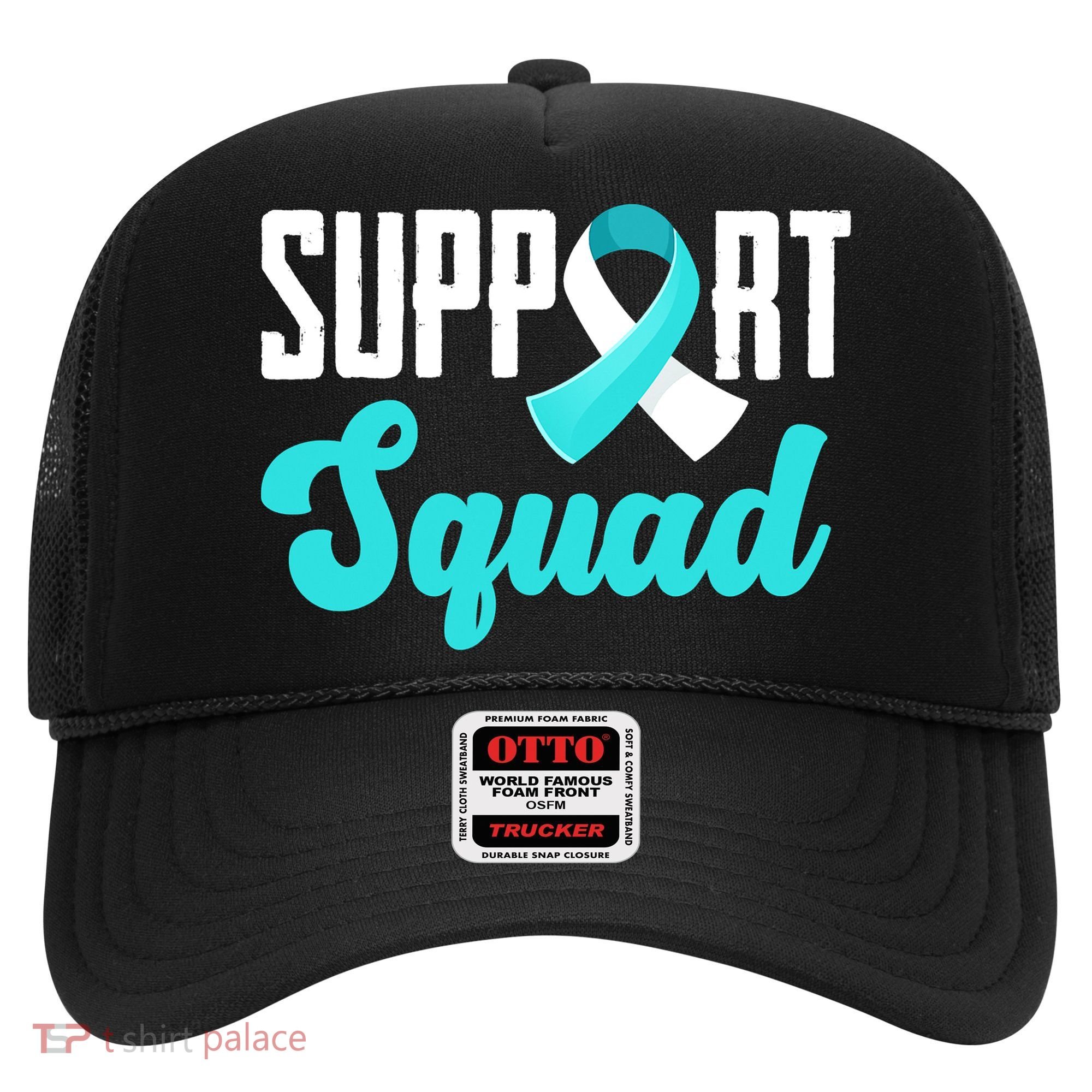 Funny Support Squad Teal White Ribbon Cervical Cancer Awareness Hat