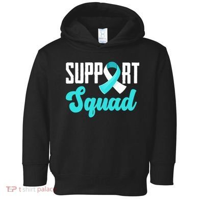 Funny Support Squad Teal White Ribbon Cervical Cancer Awareness Toddler Hoodie