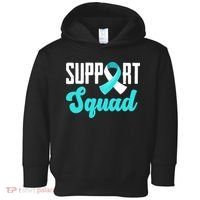 Funny Support Squad Teal White Ribbon Cervical Cancer Awareness Toddler Hoodie thumb 0