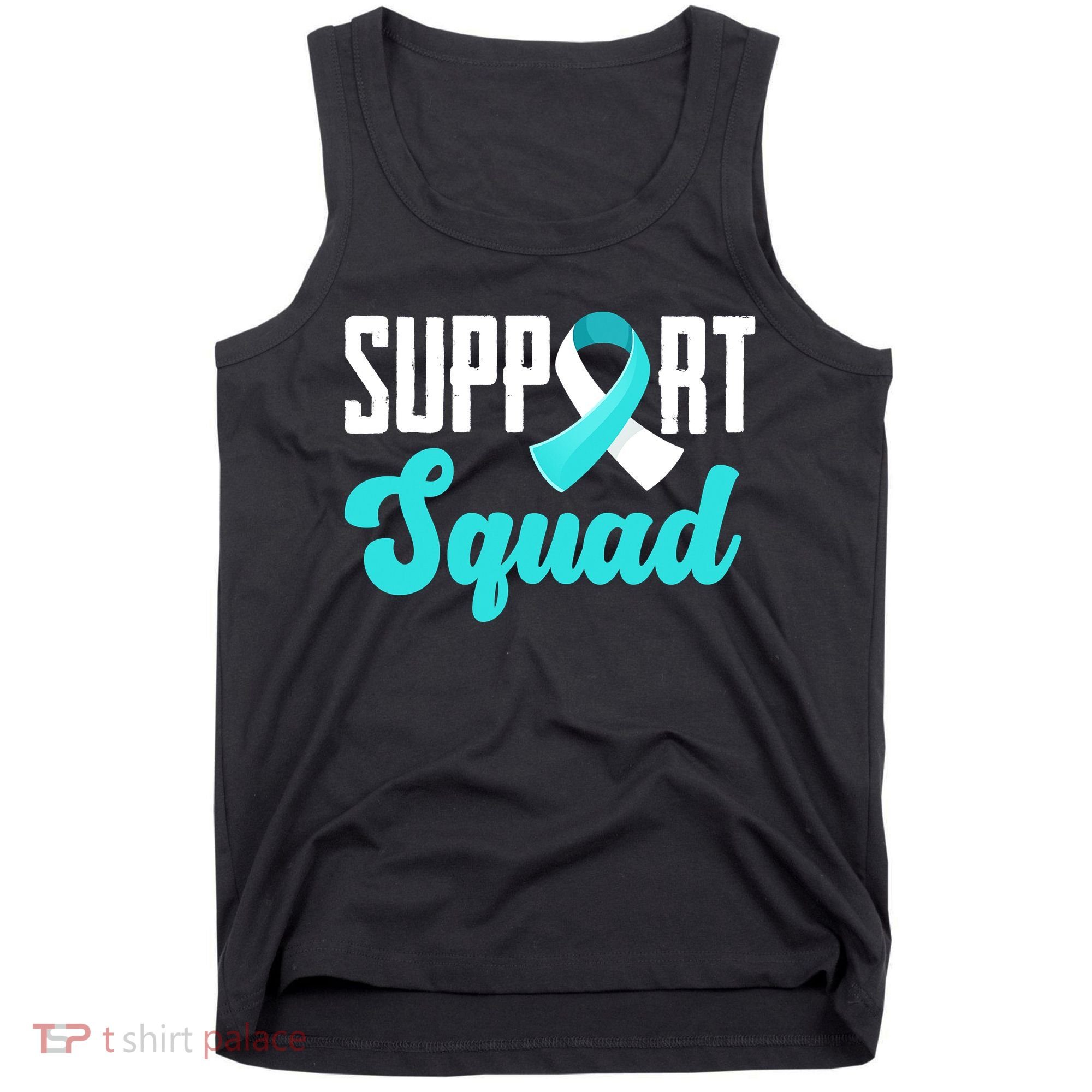 Funny Support Squad Teal White Ribbon Cervical Cancer Awareness Tank Top