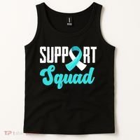 Funny Support Squad Teal White Ribbon Cervical Cancer Awareness Tank Top thumb 2