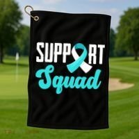 Funny Support Squad Teal White Ribbon Cervical Cancer Awareness Golf Towel thumb 1