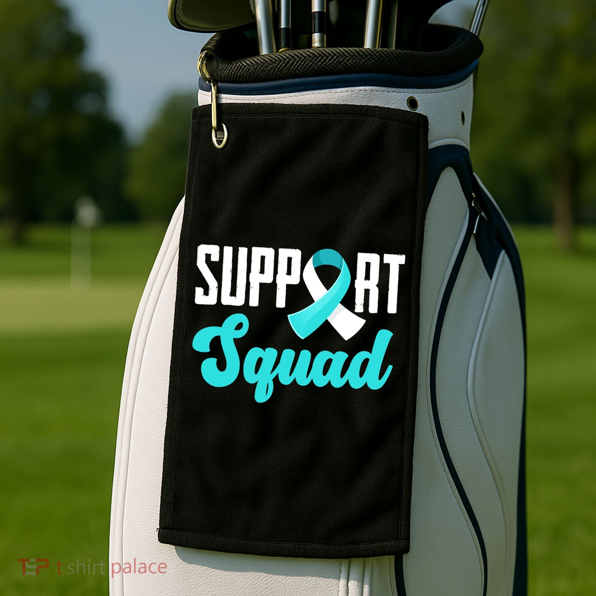 Funny Support Squad Teal White Ribbon Cervical Cancer Awareness Golf Towel