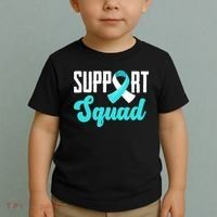 Funny Support Squad Teal White Ribbon Cervical Cancer Awareness Toddler T-Shirt thumb 2