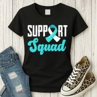 Funny Support Squad Teal White Ribbon Cervical Cancer Awareness Women's T-Shirt thumb 3