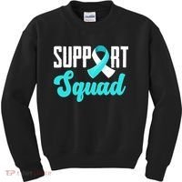 Funny Support Squad Teal White Ribbon Cervical Cancer Awareness Kids Sweatshirt thumb 0
