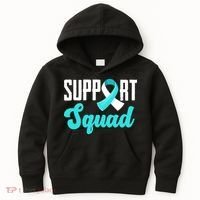Funny Support Squad Teal White Ribbon Cervical Cancer Awareness Kids Hoodie thumb 0