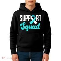 Funny Support Squad Teal White Ribbon Cervical Cancer Awareness Kids Hoodie thumb 4