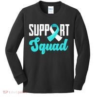Funny Support Squad Teal White Ribbon Cervical Cancer Awareness Kids Long Sleeve Shirt thumb 0
