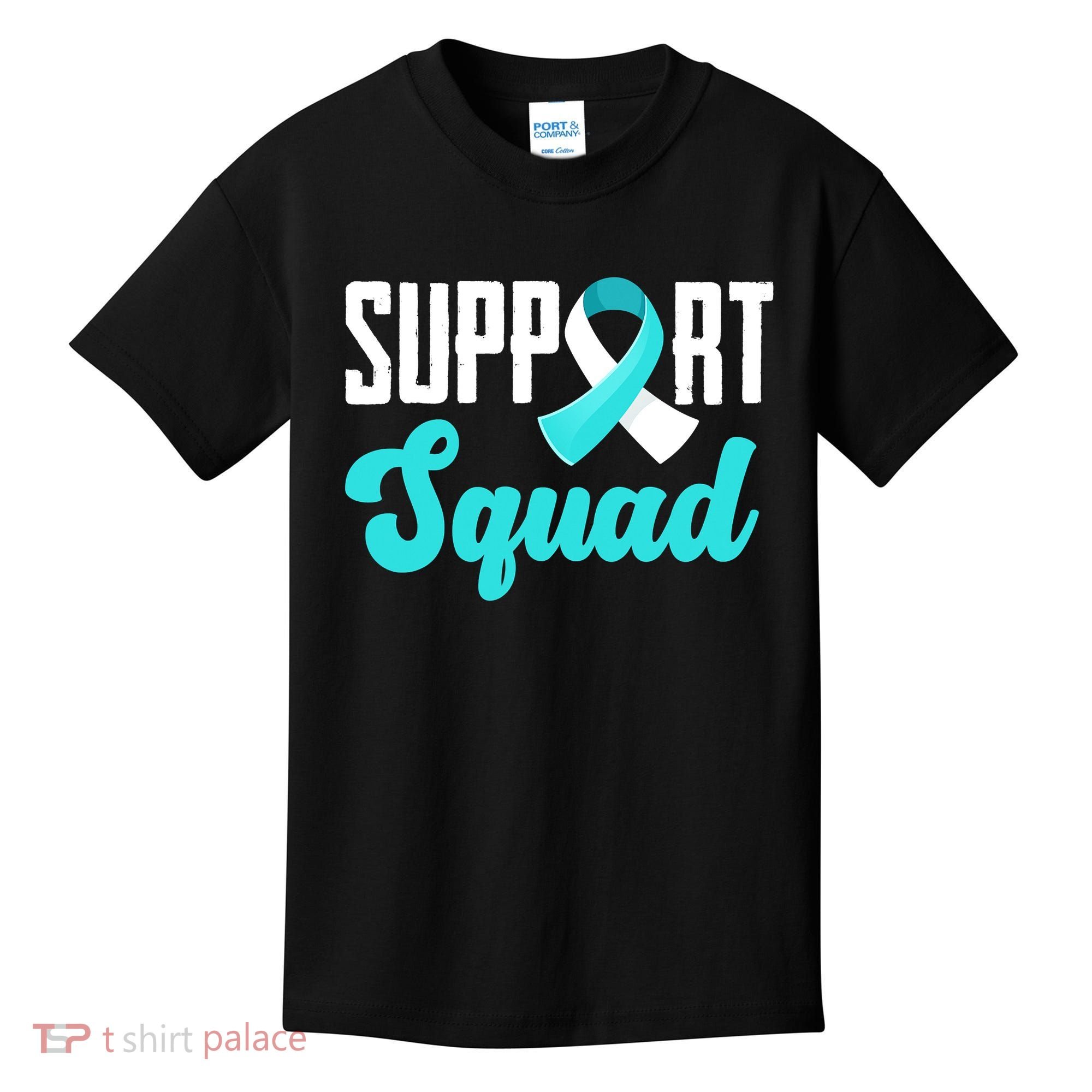 Funny Support Squad Teal White Ribbon Cervical Cancer Awareness Kids T-Shirt