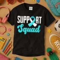 Funny Support Squad Teal White Ribbon Cervical Cancer Awareness Kids T-Shirt thumb 3