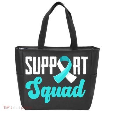 Funny Support Squad Teal White Ribbon Cervical Cancer Awareness Tote Bag
