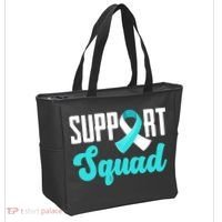 Funny Support Squad Teal White Ribbon Cervical Cancer Awareness Tote Bag thumb 2