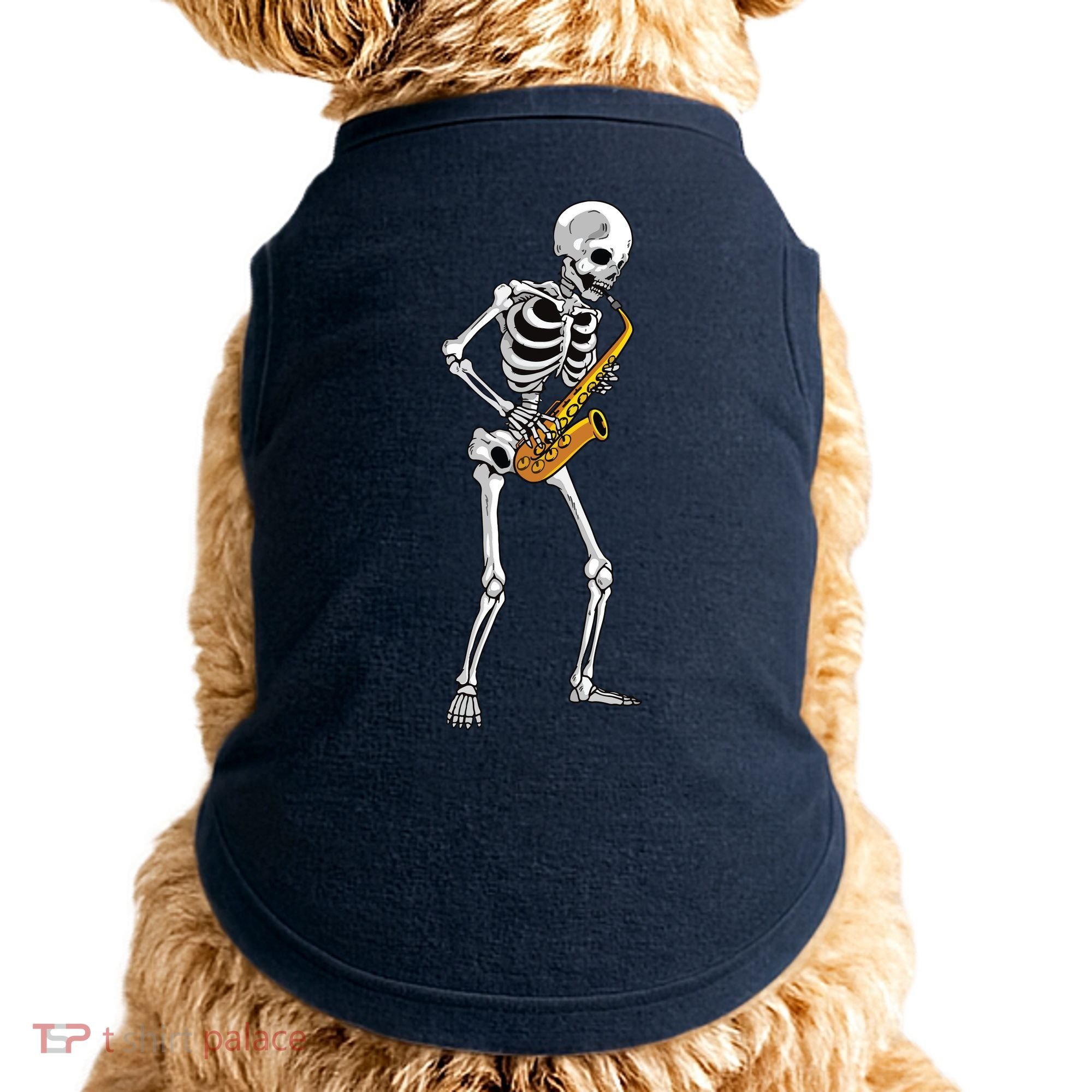 Funny Saxophone Skeleton For Men Women Saxophone Player Sax Doggie Tank