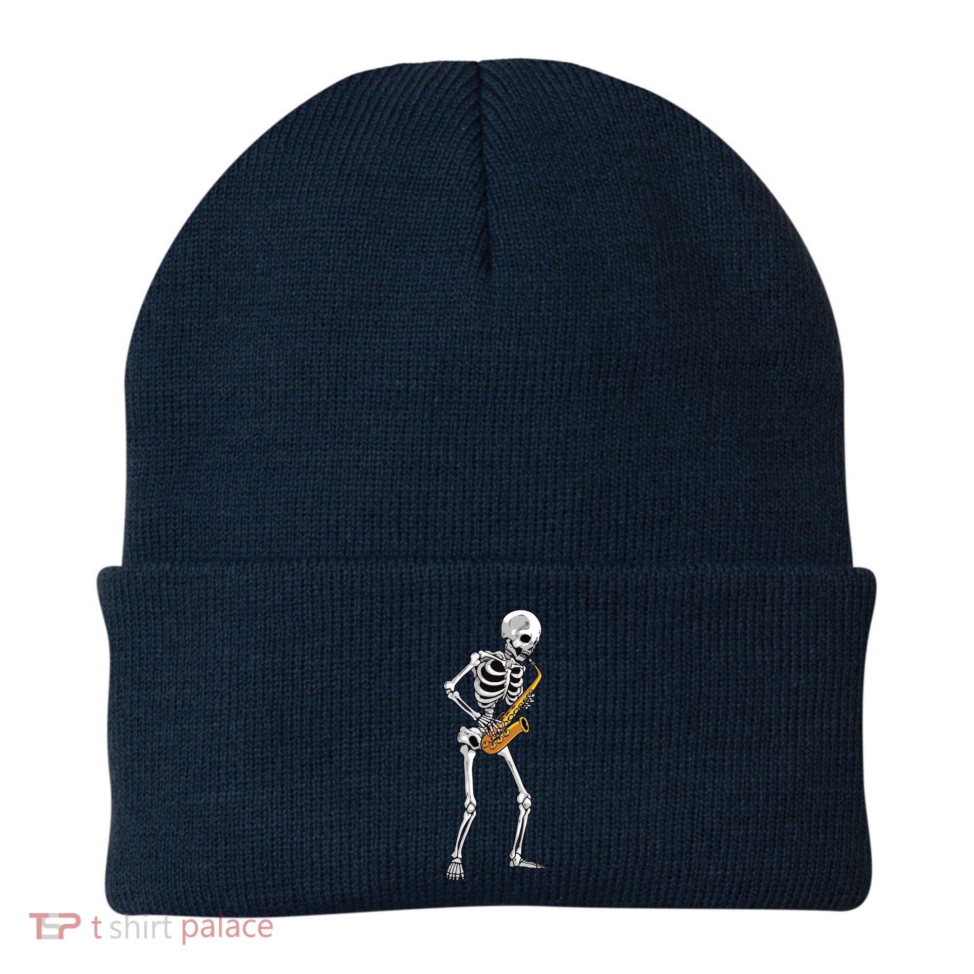 Funny Saxophone Skeleton For Men Women Saxophone Player Sax Beanie