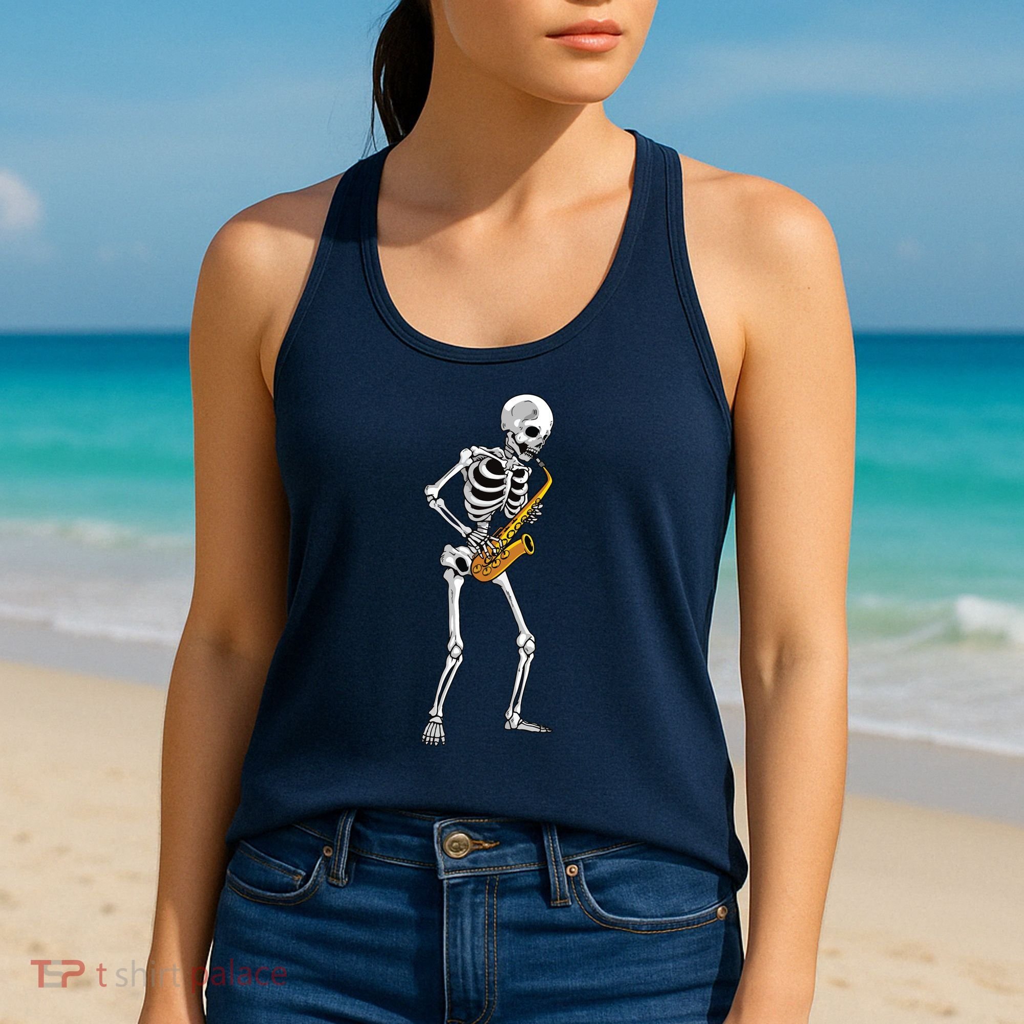 Funny Saxophone Skeleton For Men Women Saxophone Player Sax Women's Tank Top