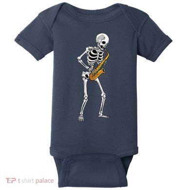 Funny Saxophone Skeleton For Men Women Saxophone Player Sax Baby Bodysuit
