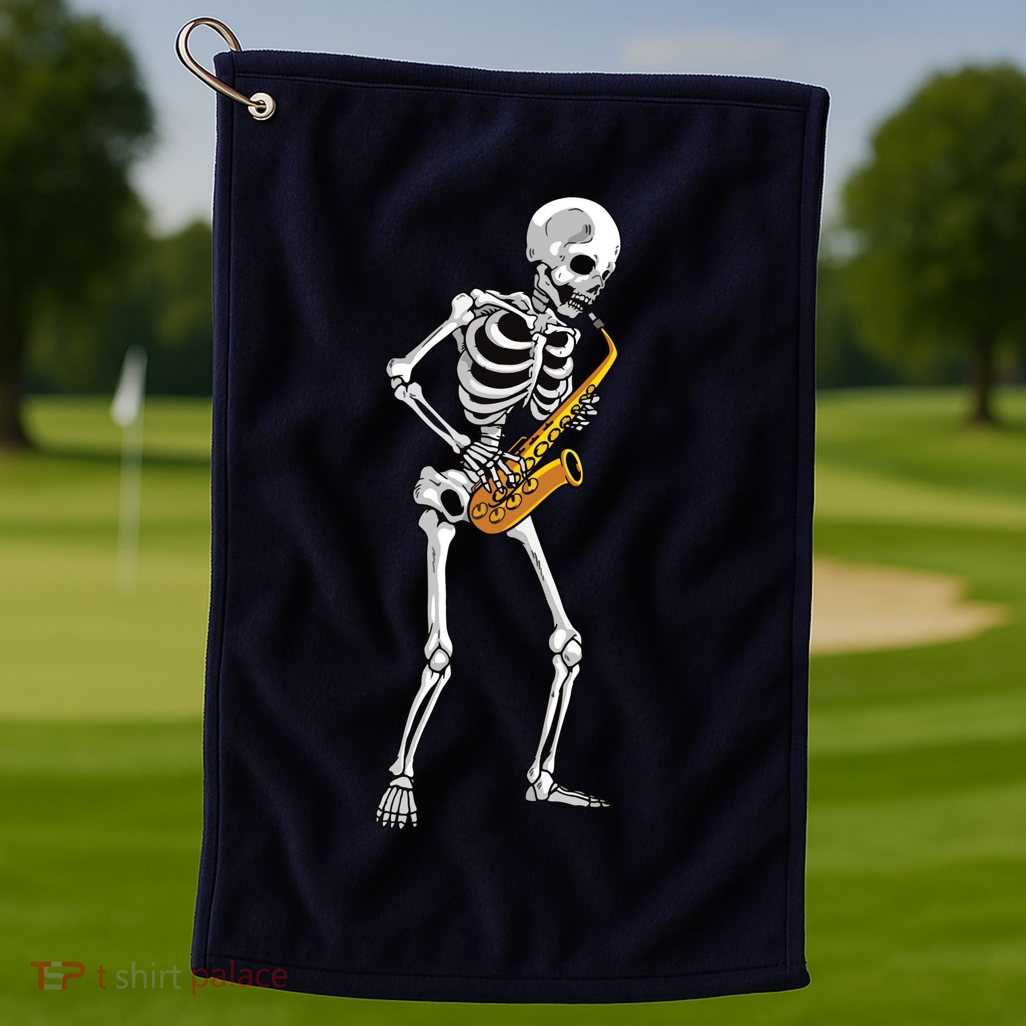 Funny Saxophone Skeleton For Men Women Saxophone Player Sax Golf Towel
