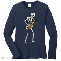 Funny Saxophone Skeleton For Men Women Saxophone Player Sax Women's Long Sleeve Shirt thumb 0