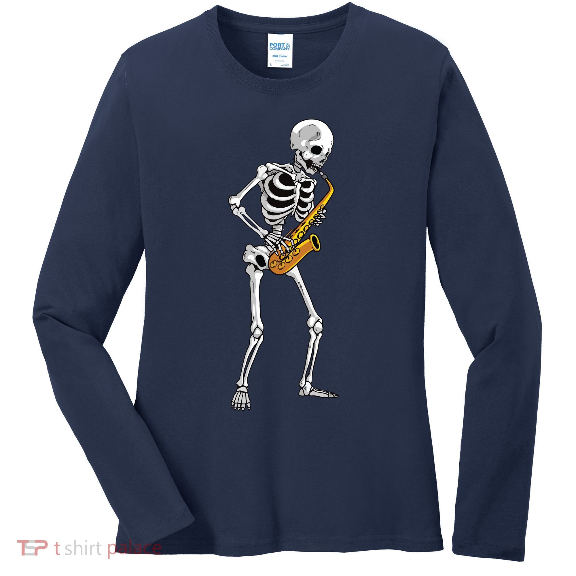 Funny Saxophone Skeleton For Men Women Saxophone Player Sax Women's Long Sleeve Shirt