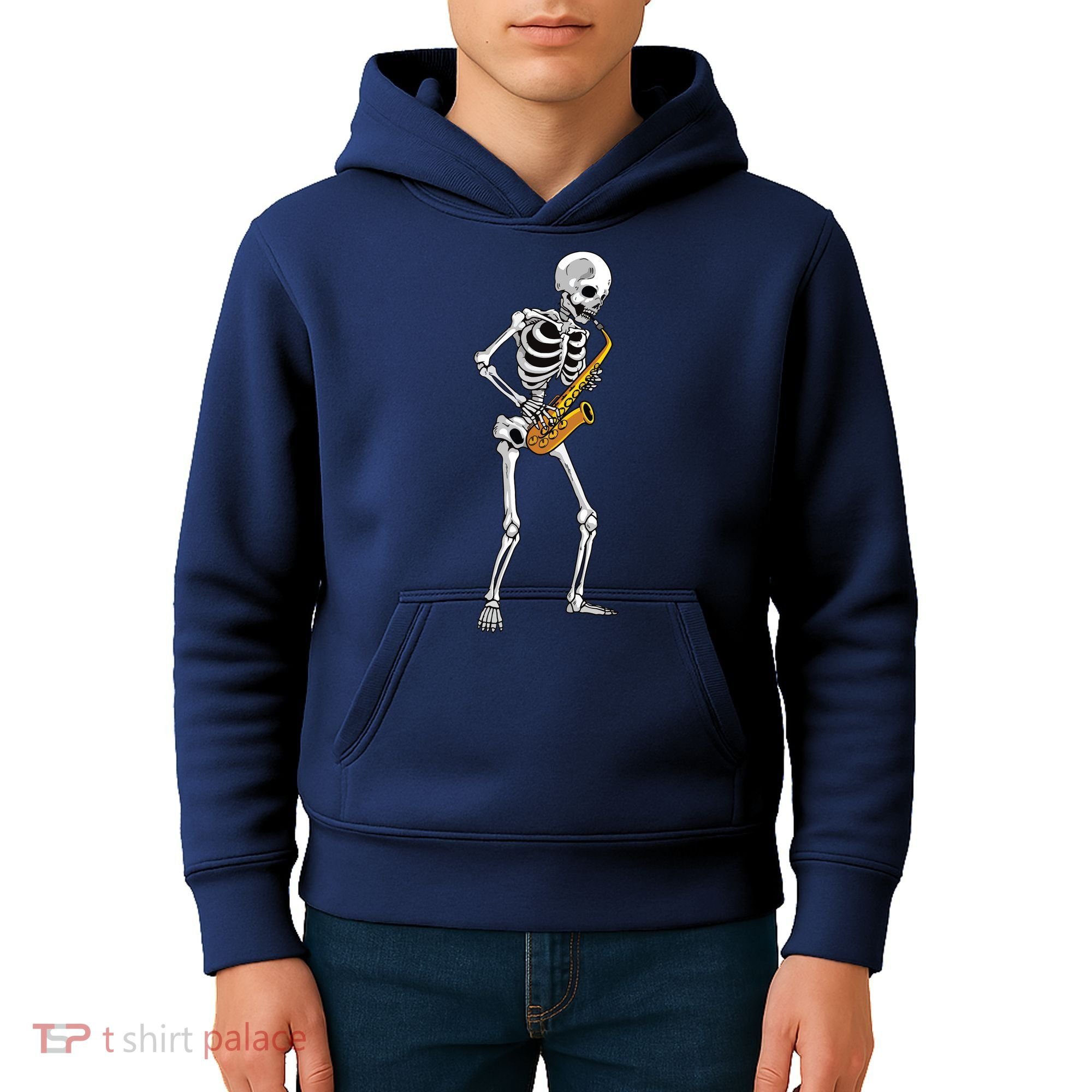 Funny Saxophone Skeleton For Men Women Saxophone Player Sax Kids Hoodie