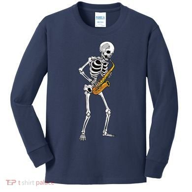 Funny Saxophone Skeleton For Men Women Saxophone Player Sax Kids Long Sleeve Shirt